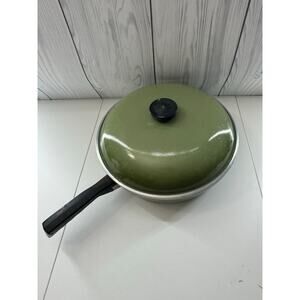 Club Aluminum Frying Pan with Lid 10 Inch Finish Avocado Green WORN